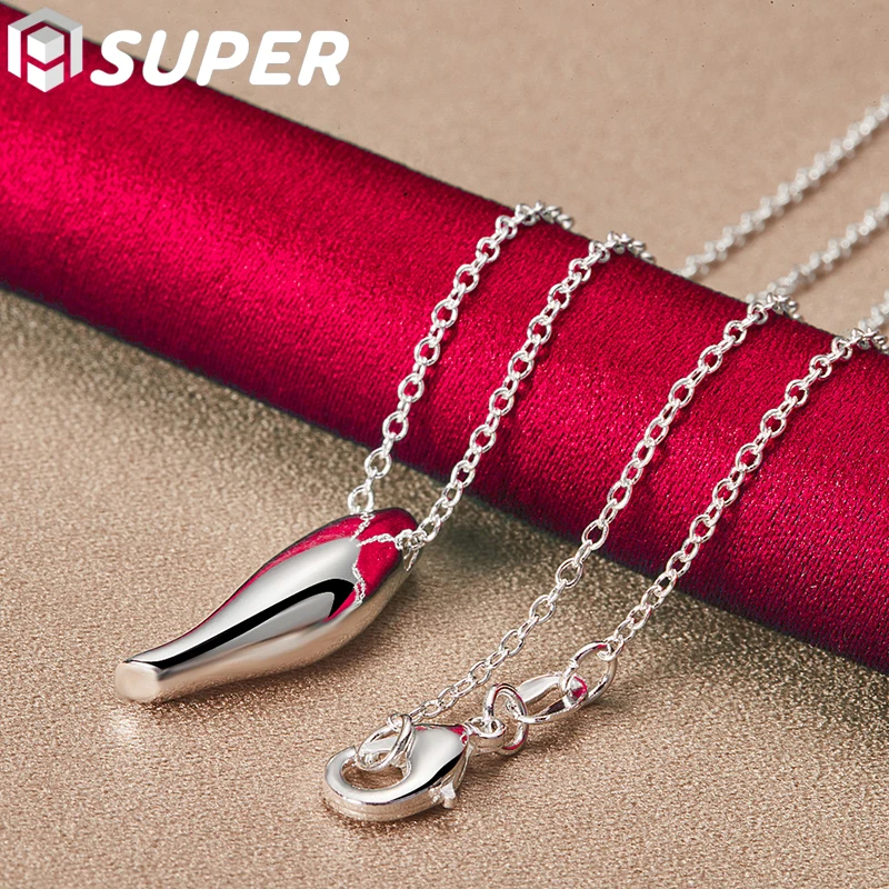 

925 Sterling Silver Smooth Long Solid Pendant Necklace 18 Inch Chain For Women Wedding Engagement Party Fashion Jewelry