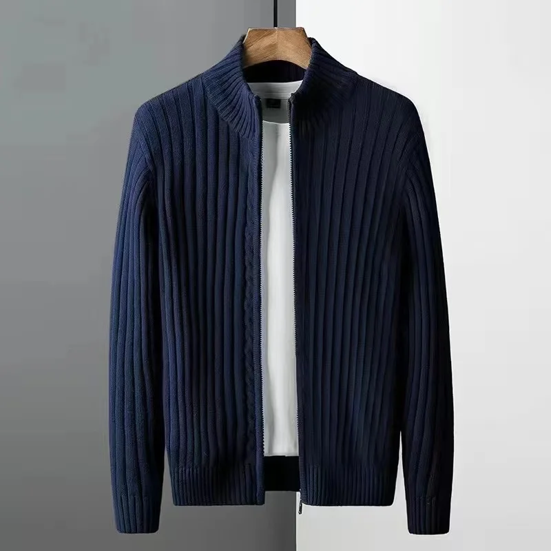 

Spring Autumn Winter 2024 New Men's Knitted Open Cardigan Sweater Zipper Collar Loose Outerwear Soft Polyester Fiber Long Sve