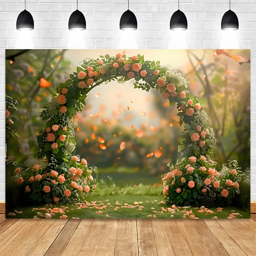 

Wedding Scene Photography Background Flower Arch Leaves Bridal Shower Engaged Ceremony Party Decoration Baby Photo Studio Props