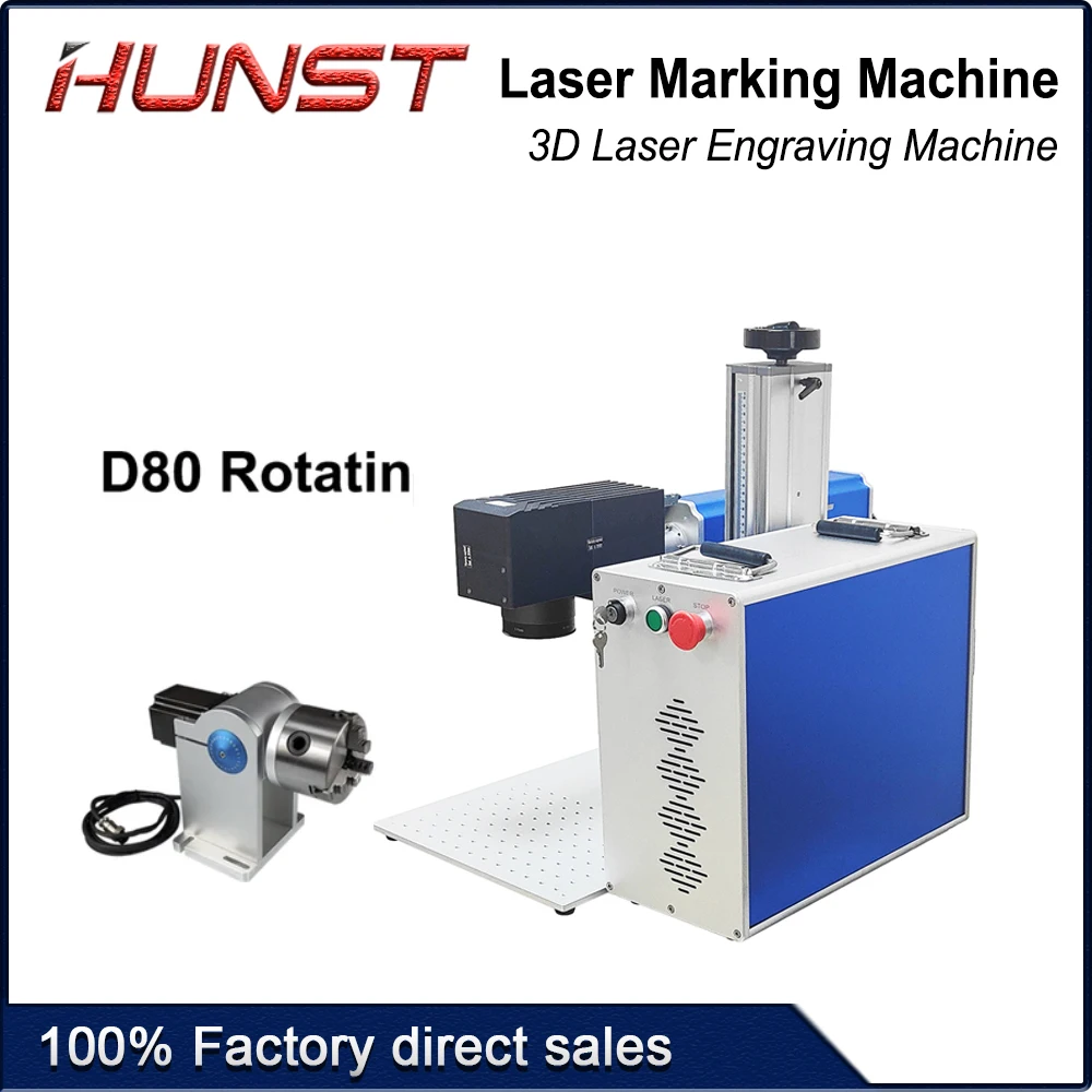 HUNST 3D fiber optic engraving machine JPT MOPA M7 60W 80W 100W laser for marking curved surfaces, reliefs and uneven products.