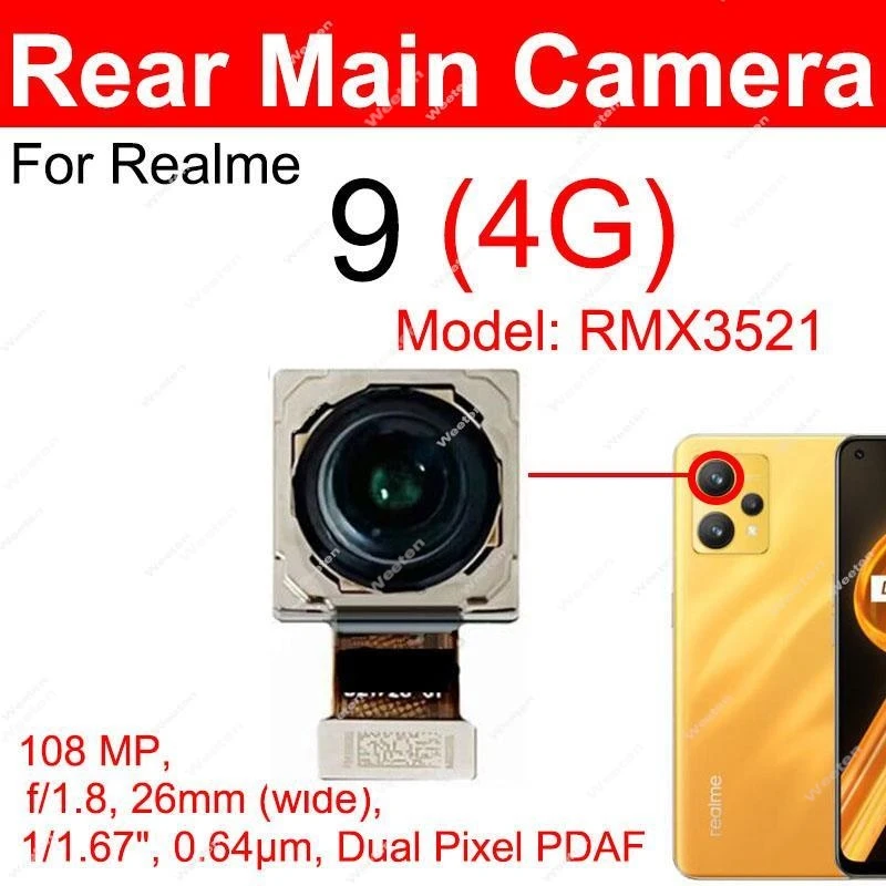 

Для Realme 9i 4G 5G глобальный задний первичный фронтальный кабель Гибкий кабель Задний основной передний модуль для селфи Гибкий кабель Запчасти для ремонта