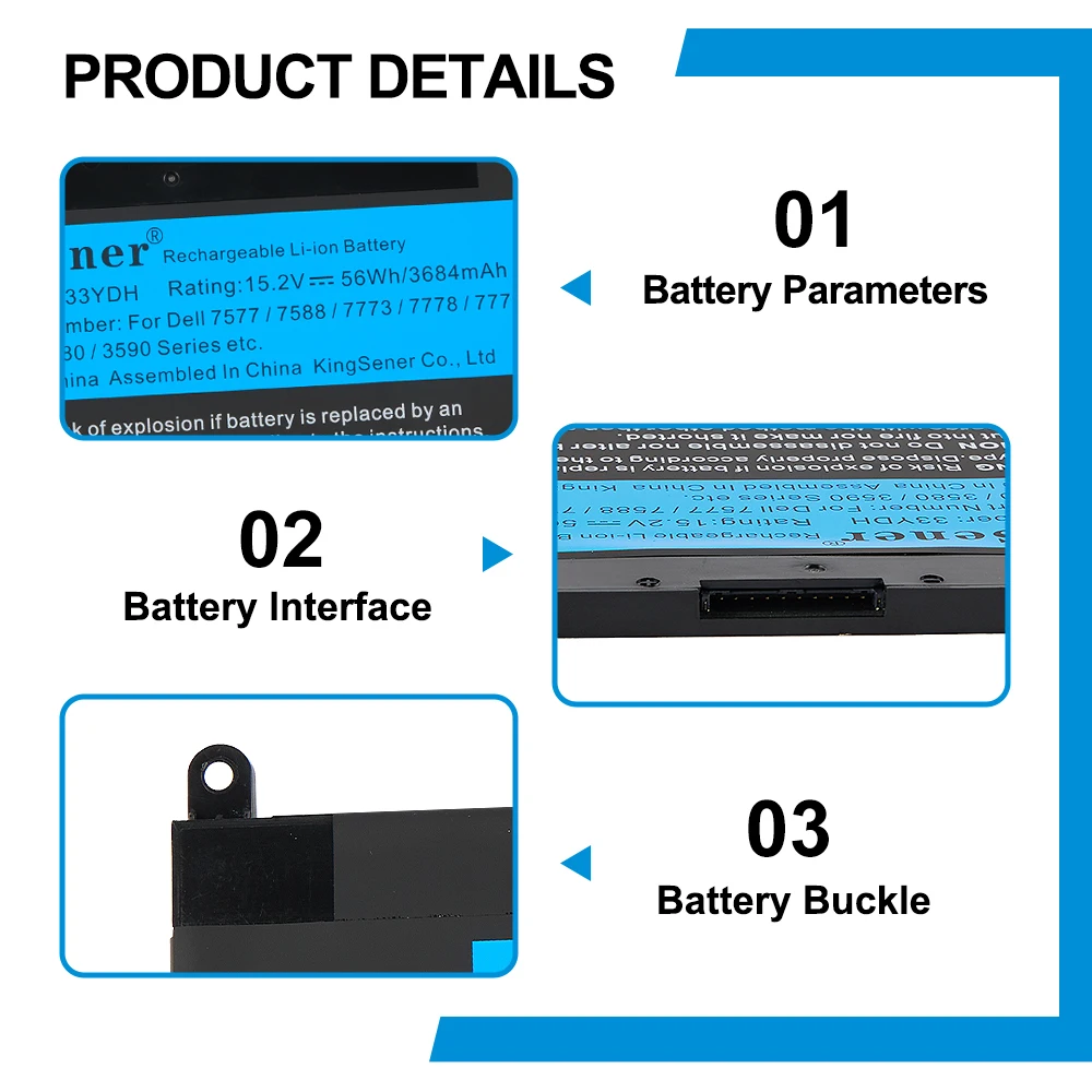KingSener 15.2V 56WH 33YDH بطارية كمبيوتر محمول لديل انسبايرون 17 7778 7779 7773 15 7577 G3 15 3579 5587 17 3779 7588 P30E سلسلة #5
