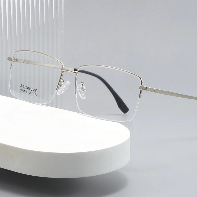 

Widen Enlarge Fat Man Semirim Rectangle Titanium Glasses Frame Male Business Transparent Spectacles Custom Prescription Lenses
