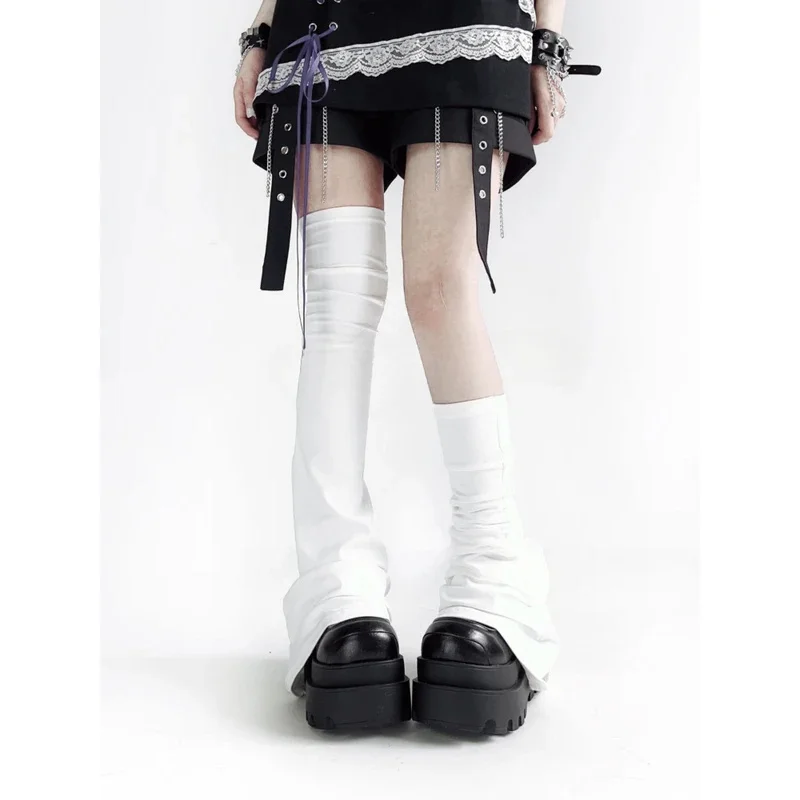 Spring Japanese Casual Solid Grunge Flare Leg Warmers Socks Women Girls Knee High Boots Cover Streetwear Y2k Aesthetic Gothic