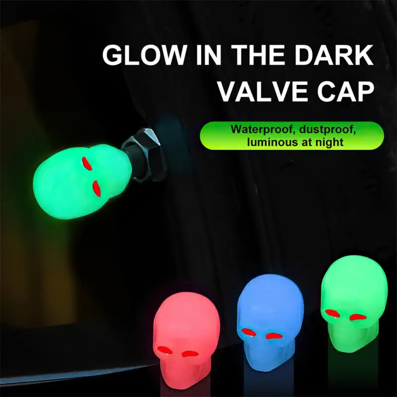 Skull Luminous Tire Valve Caps Wheel Spoke Tire Valve Skull Shape Light Motorcycle Bike Light Emitting Valves