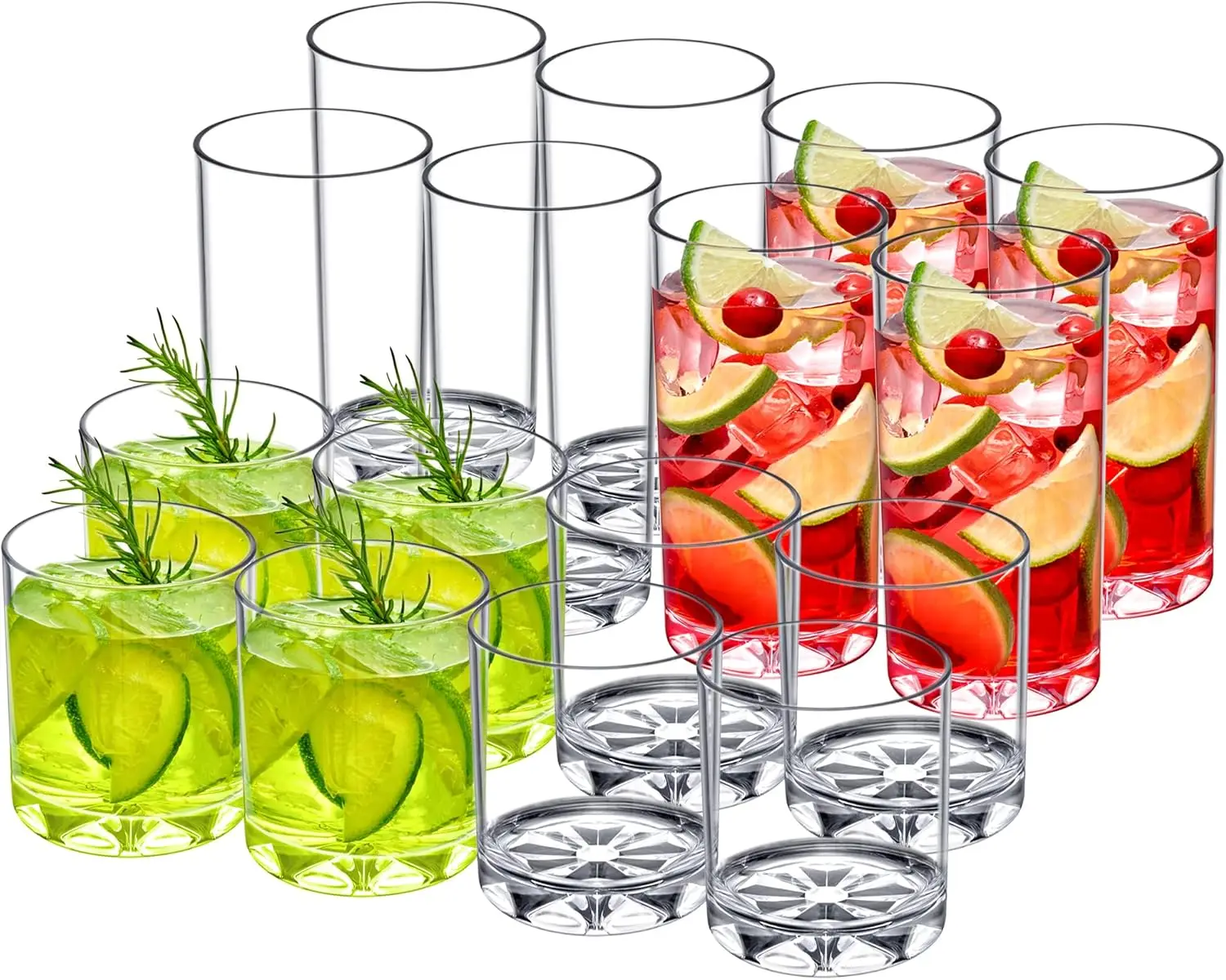 

Set of 16 Clear Plastic Tumblers, BPA-Free Shatter-Proof Dishwasher-Safe Cups for Drinks