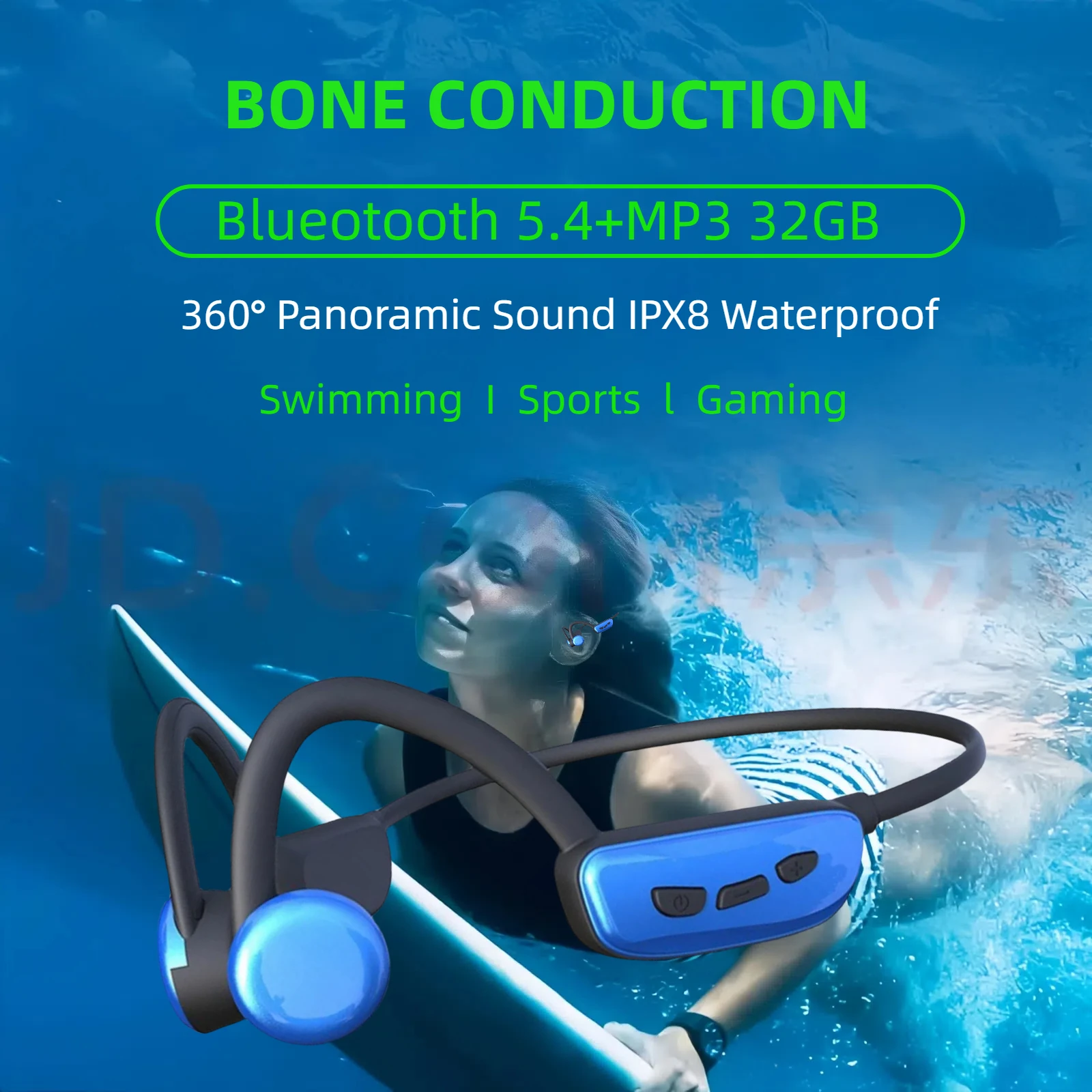 

Наушники для плавания с костной проводимостью, подводные IPX8, водонепроницаемые Bluetooth 5,4, наушники с открытым ухом и 32G MP3-памятью для плавания
