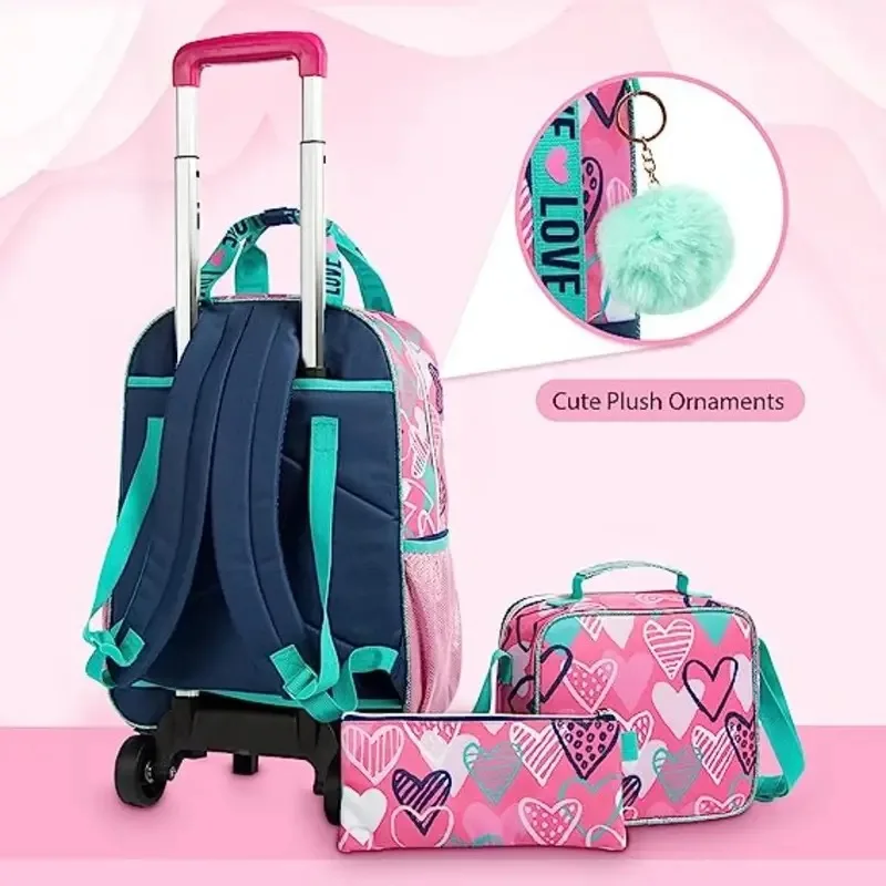 Zaino da viaggio con ruote borsa da scuola Trolley impermeabile leggera con astuccio maniglia regolabile valigia da viaggio per bambini