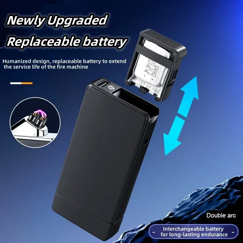 2024 Innovative Replaceable Battery Type-c Fast Charging Dual Arc Lighter Windproof USB Intelligent Igniter Touch Sensor Lighter