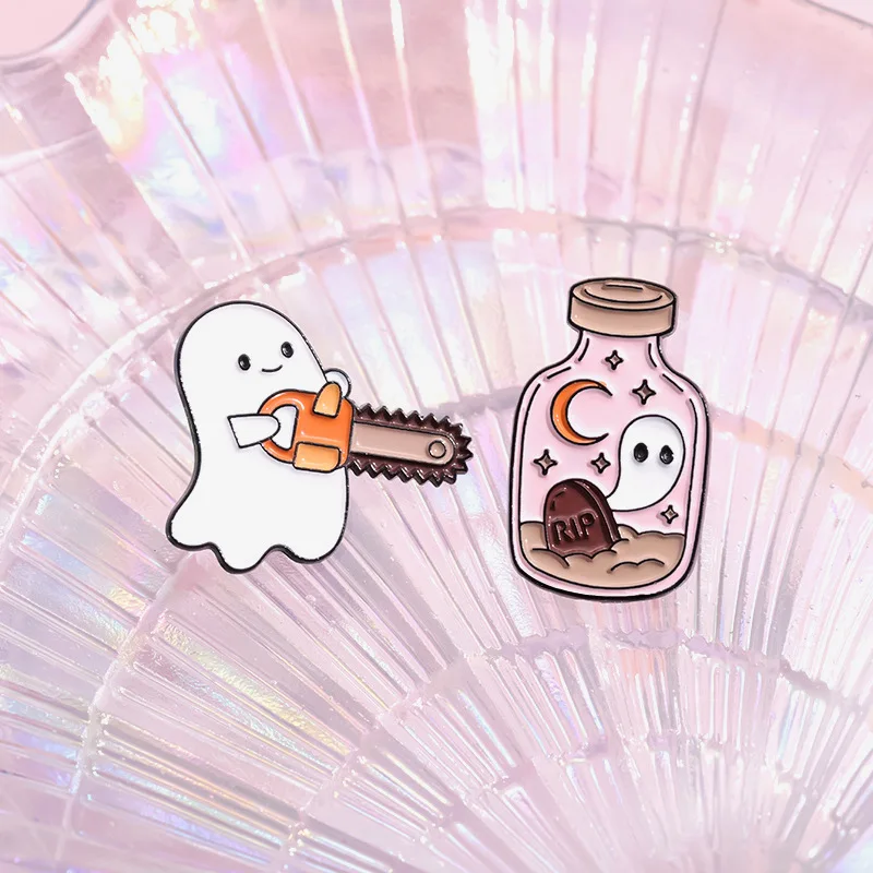 Halloween themed enamel pin Card Ouija Board Message in a Bottle White Ghost Cute Brooch Backpack Accessories Metal Badge Gift