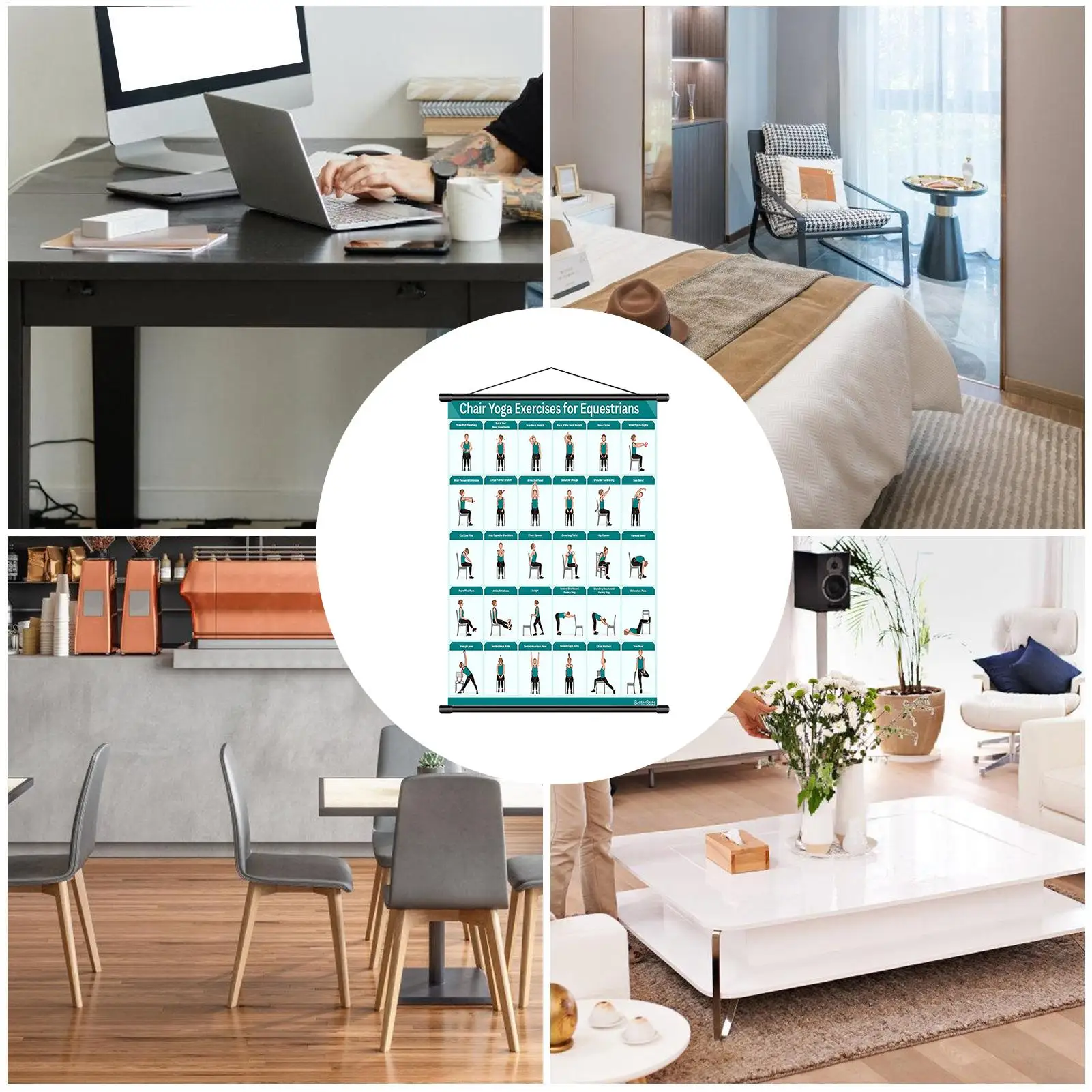 كرسي اليوغا ملصق جدار جبل كرسي منزلي قابل للطي دليل التمرين مخطط الحائط للياقة البدنية تمتد التنقل تجريب التدريب المنزل