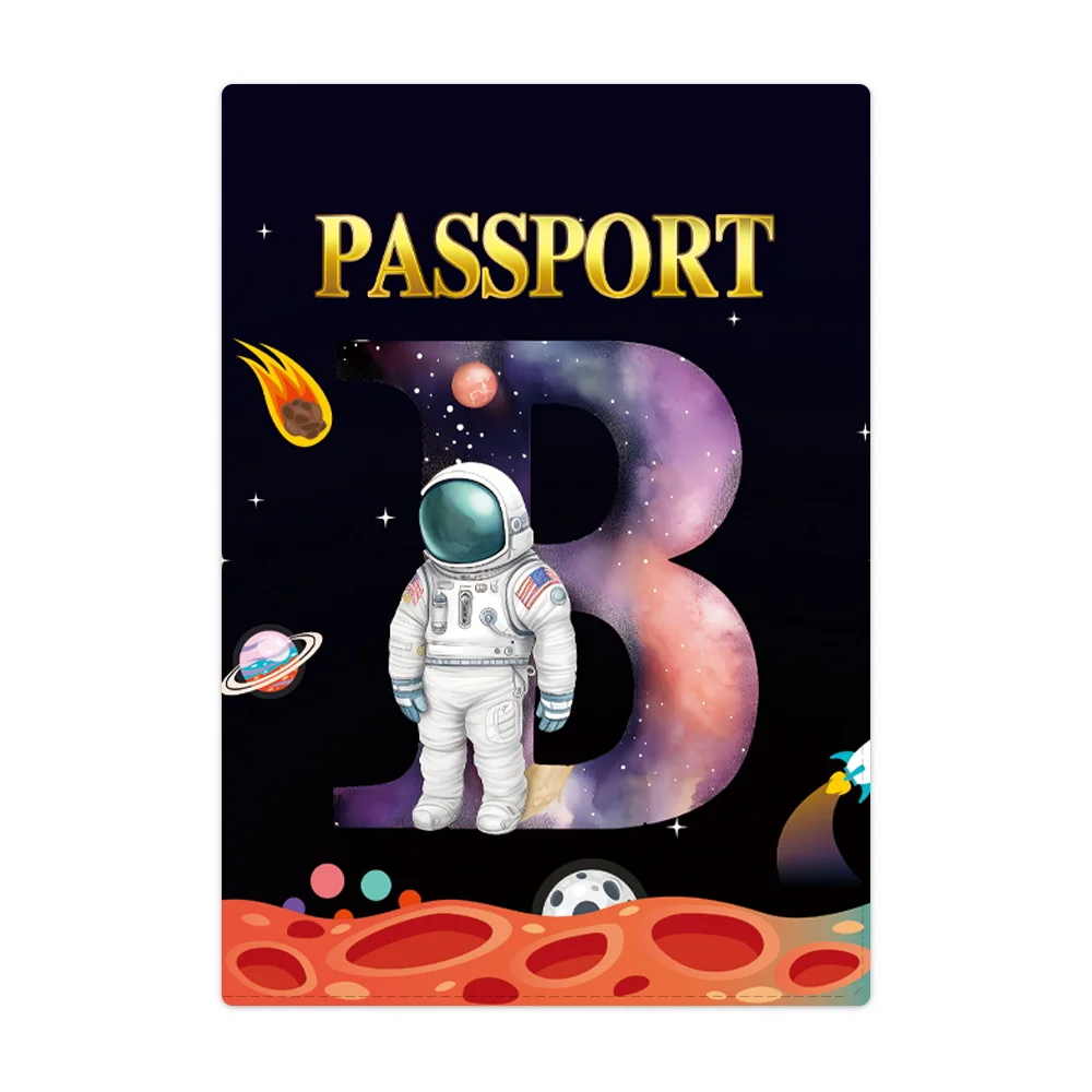 Passport Holder Travel Wallet Leather Passport Cover Cards Travel Wallet Document Organizer Case Astronaut Letter Name Pattern