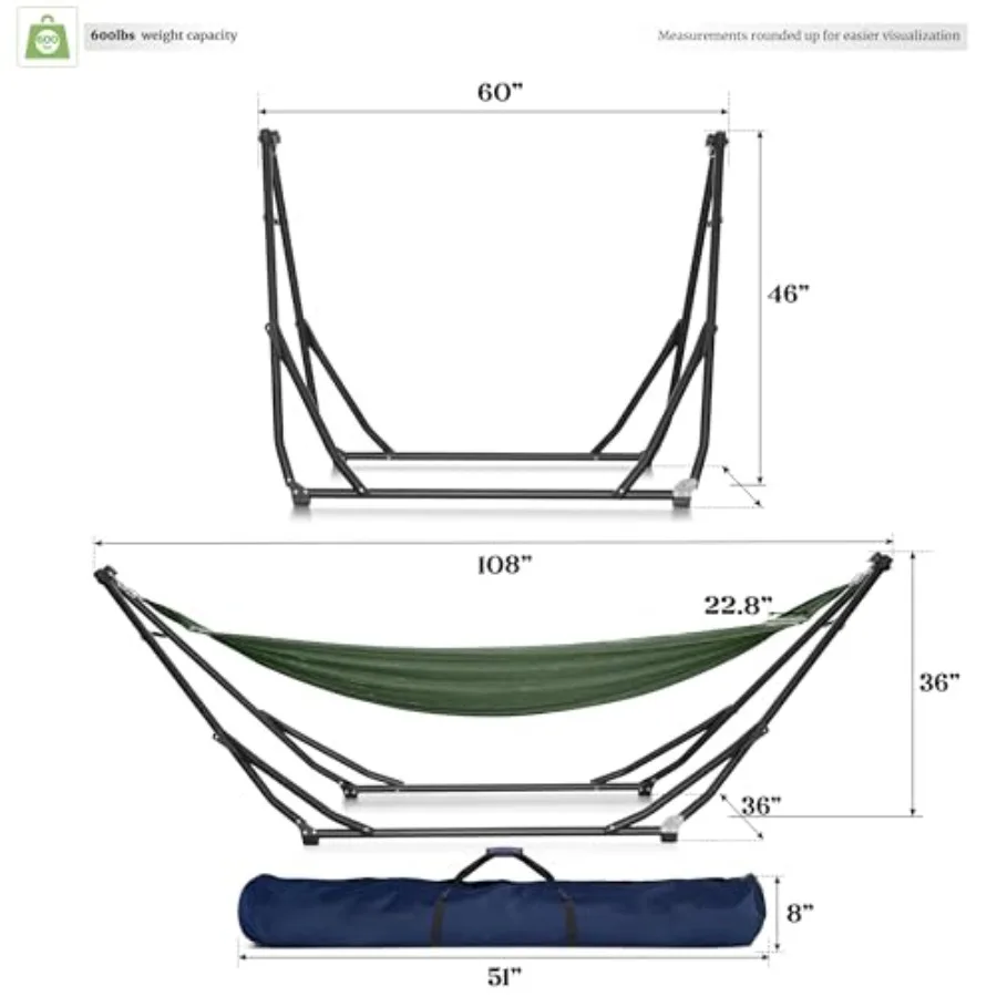 UniGen Hammock/Hammock with Stand for Outside Double Hammock for 2 Persons Foldable Portable Hammock Stand 600 lbs Capacity/Por