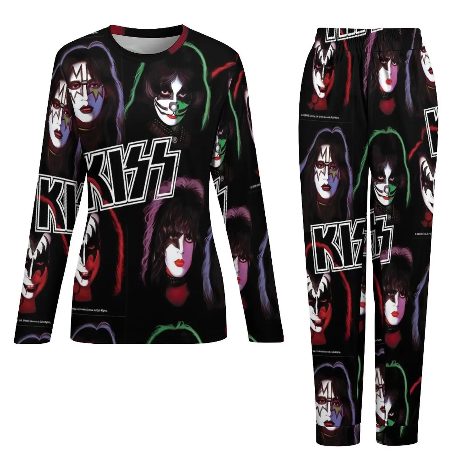 Kd\'appareils Band-Ensemble de pyjama à manches longues surdimensionné pour femme, vêtements de nuit Kawaii, groupe de rock, 2 pièces