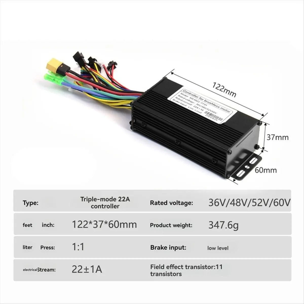 SCLS Ebike 3 Mode 36V 48V 52V 60V 22A Controller 11 Tubes for 500W Motor Electric Scooter Parts Ebike Controller