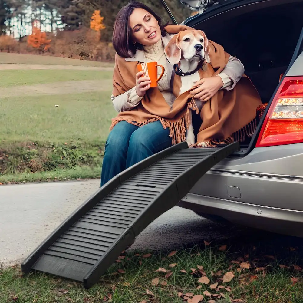 Portable Folding Pet Ramp for Cars Trucks and SUVs - Vehicle Ramps with Side Rails, Non-Slip and Folds for Convenient Travel