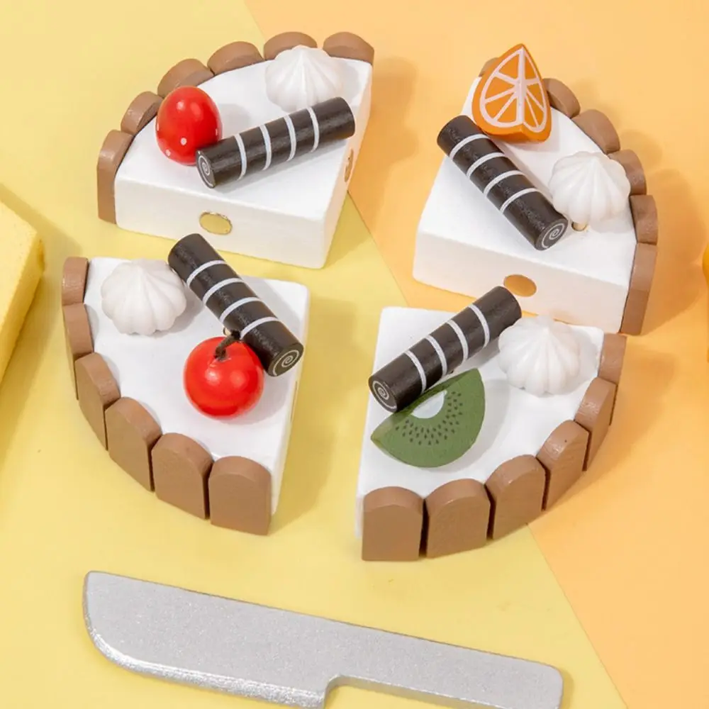 Bolo de Aniversário Magnético de Brinquedo: Casa de Faz de Conta Interativa de Madeira para Crianças, Cozinha Cognitiva Montessori, Jogo de Cortar Bolo Mousse