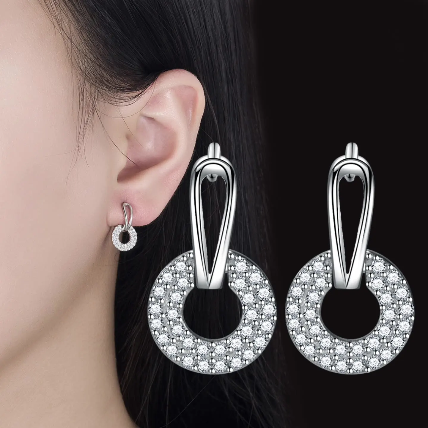 

Minimalist 925 Sterling Silver Fashion Gothic Round CZ Hoop Earrings For Women Wedding Fine Jewelry Huggies Creole DA2490