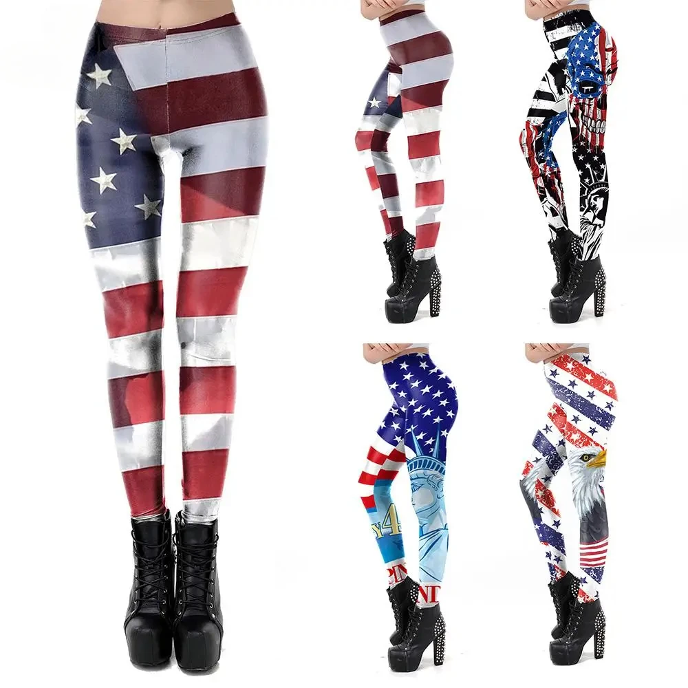 Leggings para mujer, pantalones con estampado de rayas y estrellas del Día de la independencia, medias sexys del 4 de julio, pantalones con costura de cintura media, regalos