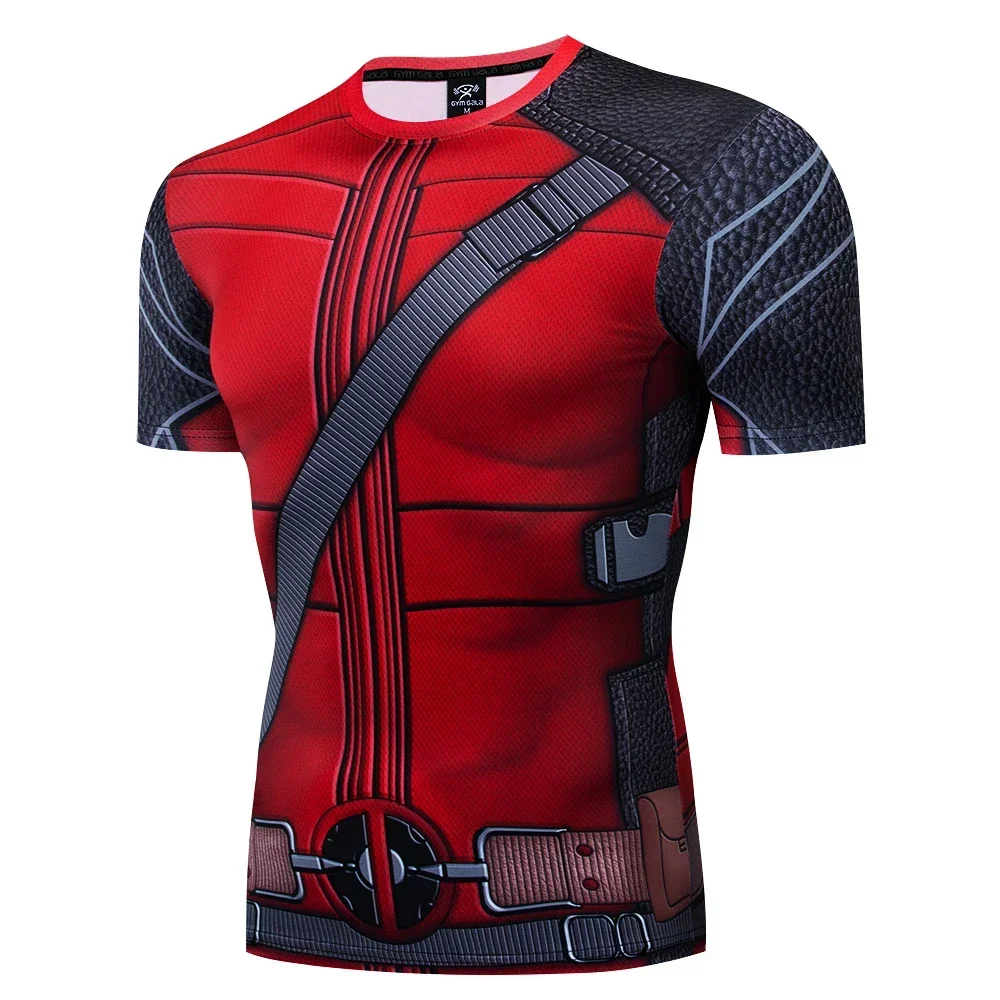 Summer 3D Printed Anime Male T Shirts Avengers Deadpool Men\'s Fitness Tight T-Shirts Fashion Quick Dry Short Sleeve Tops