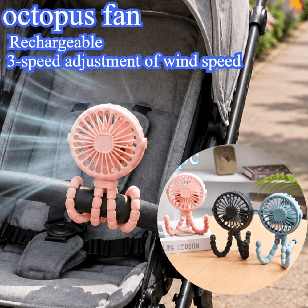 Tragbarer, flexibler Stativventilator, USB-wiederaufladbarer Mini-Oktopus-Ventilator, extrem leise, für Kinderwagen, Autositz, Reisen, tragbarer Ventilator mit 3 Geschwindigkeitsstufen – Detail 12