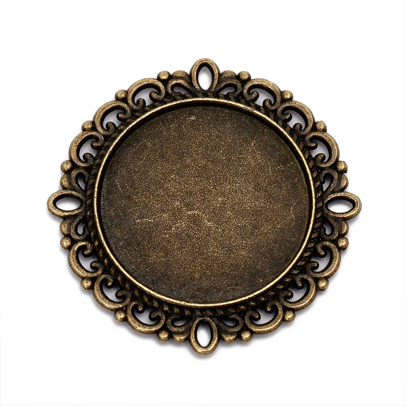 10pcs Cabochon 25mm Antique Bronze Double Lace base Pendant Setting Glass Cabochon Base Tray DIY Jewelry Findings Components B