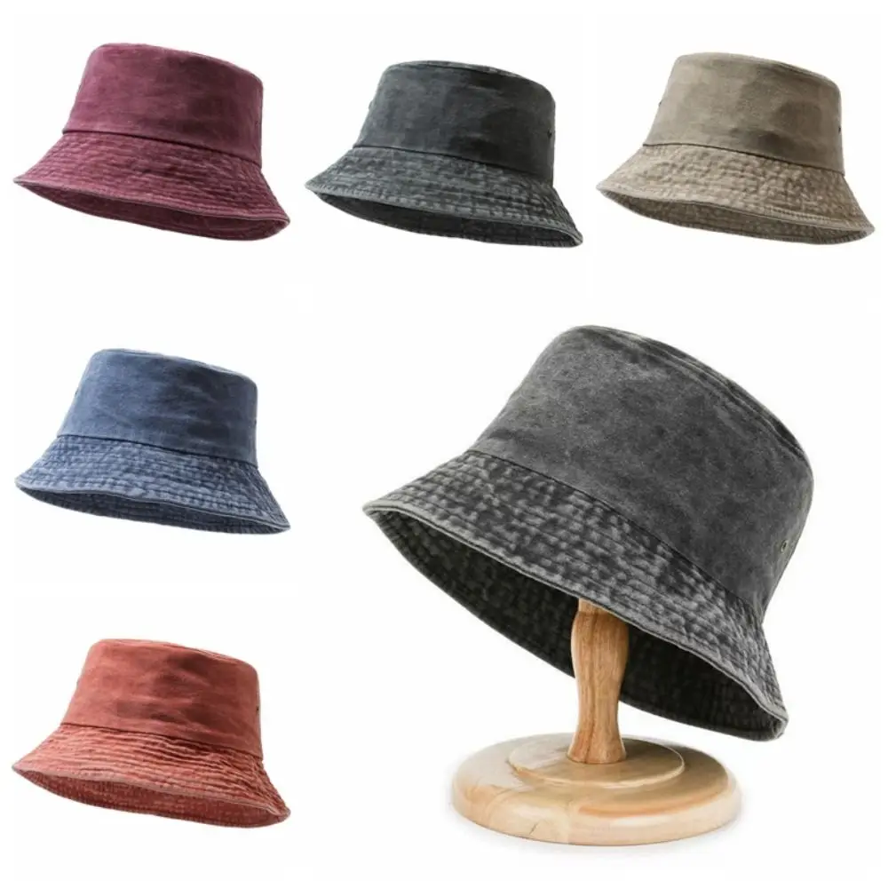 

Fashion Solid Color Bucket Hat Washed Denim Wide Edge Fisherman Hat Foldable Lightweight Sun Hat Outdoor Leisure