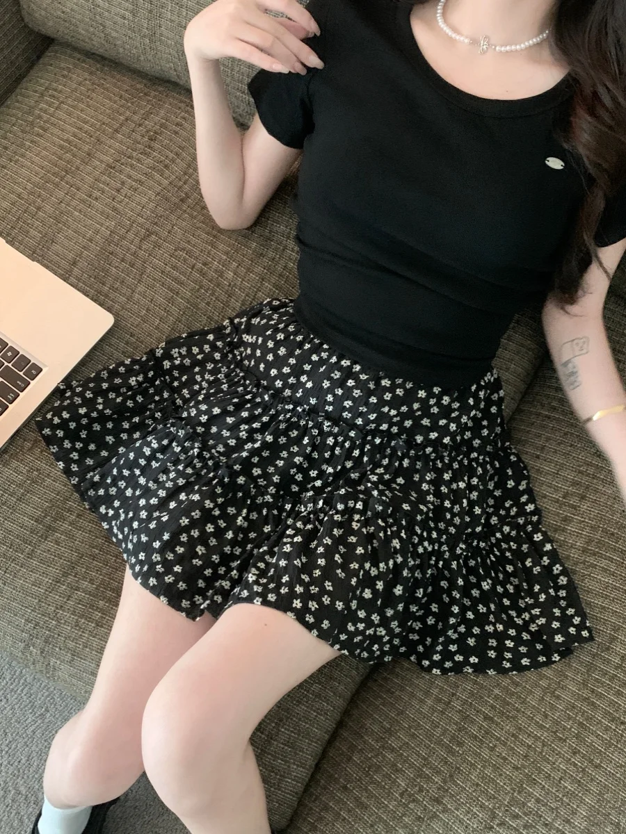 Übergröße Blumenmuster Chiffon-Rock für Damen, Sommer-Neuheit, A-Linien-Rock mit Hoher Taille im Koreanischen Stil