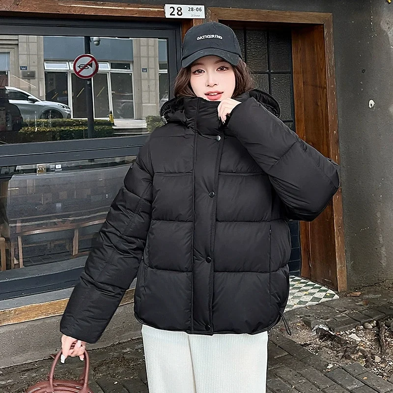 2025 nuevo Parkas cortas de invierno para mujer, abrigo de algodón a la moda coreana para mujer, abrigo informal cálido con capucha para mujer, abrigo para nieve