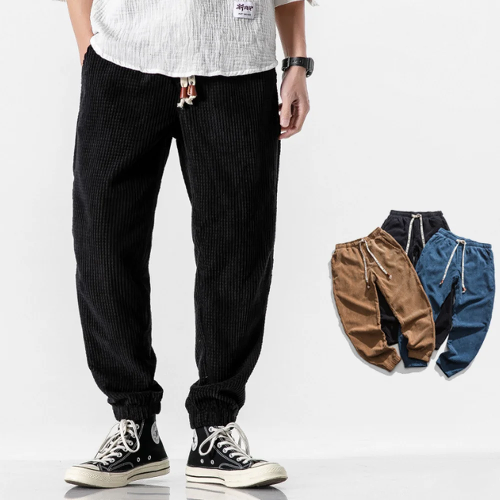 Japanese style Harun pants with corduroy, men's loose washed casual pants, corduroy tapered leg pants