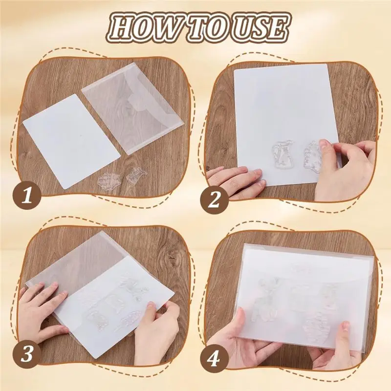 J1UL1N 20Sets Clear Stamps Storage Bags With Panels Cutting Die Stencil Organizer Holder Stamp Storage Pocket For Scrapbooking