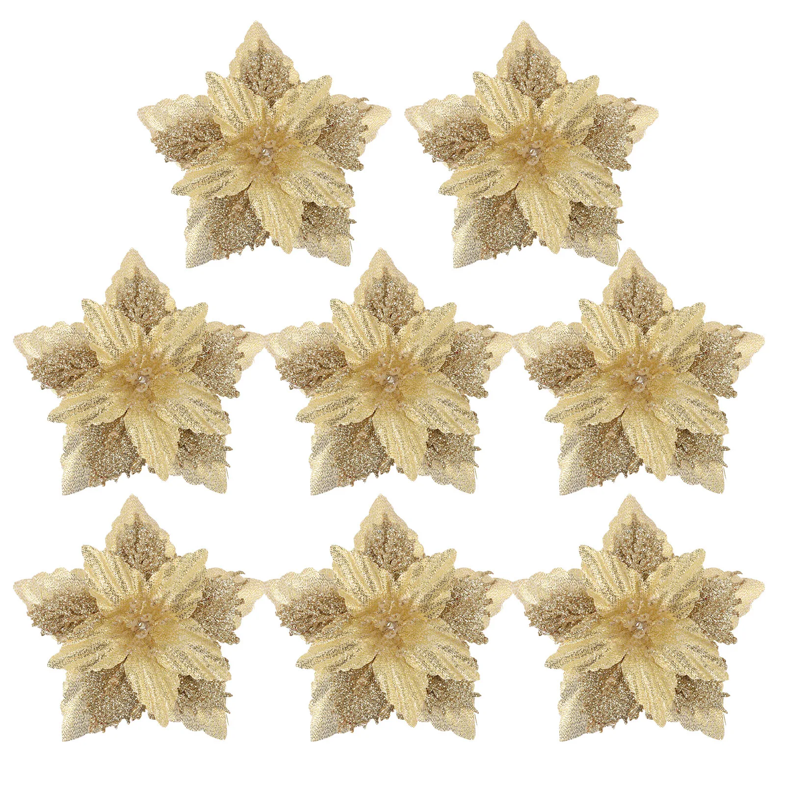 

8pcs Artificial Christmas Flowers Decorations Glitter Powder PE Material Unique Shape Wedding Holiday Party Tree Ornament