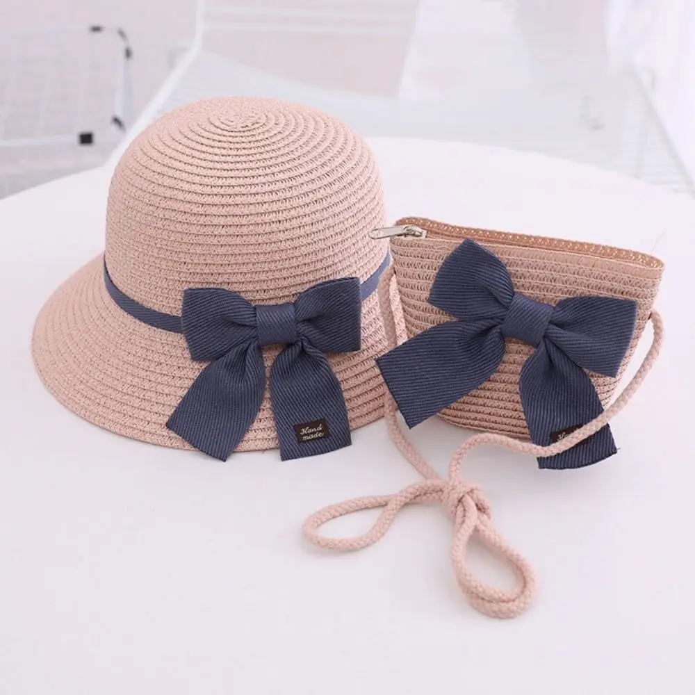 2-8 Years Kids Sun Hat Girls Summer New Straw Bag Cap Set Baby Travel Sun Protection Beach Hats Sun Fisherman Hat for Child