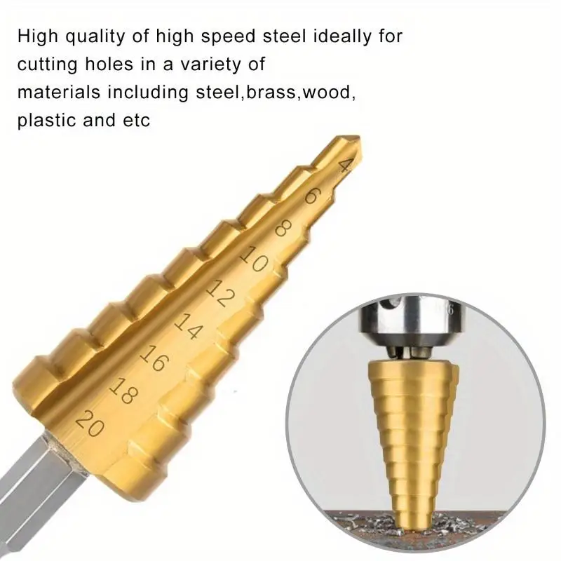 3Pcs Set 3-12mm 4-12mm 4-20mm HSS Straight Groove Step Drill Bit Titanium Coated Wood Metal Hole Cutter Core Drilling Tools