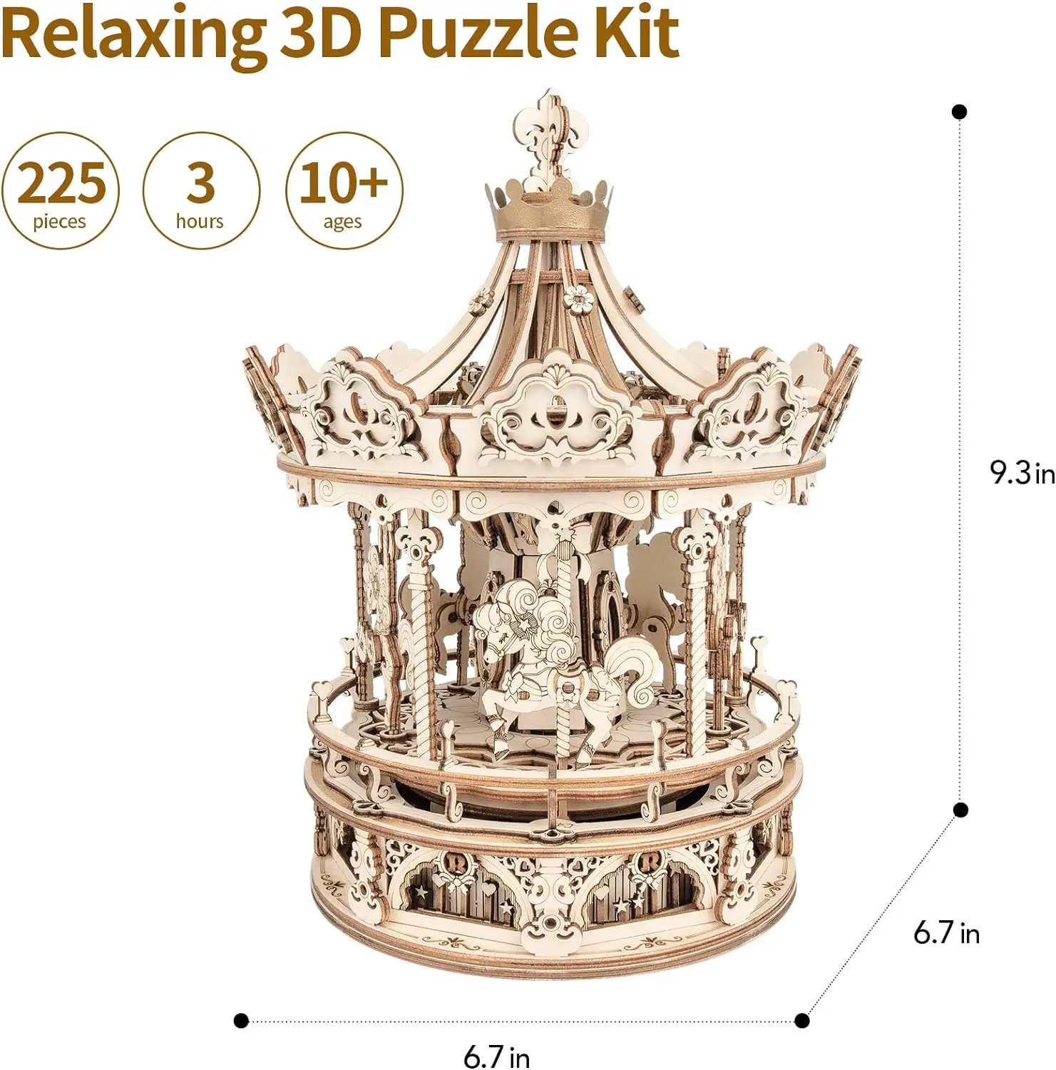 Robotime 3D Wooden Puzzles Model Kit Rotating Starry Night Kit Romantic Carousel kit Secret Garden kit Control Tower for Adults