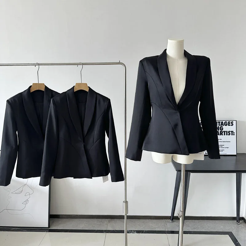 

Temperament Commuter Suit Jacket Women's Slim Black American Vintage Commuter Fashion Style Office Jacket