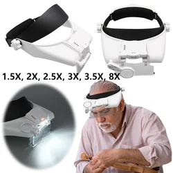 Repair Solder Magnify Glasses USB Rechargeable 5 Interchangeable Lens with LED Light for Close Work Reading Jewelry Watch Repair