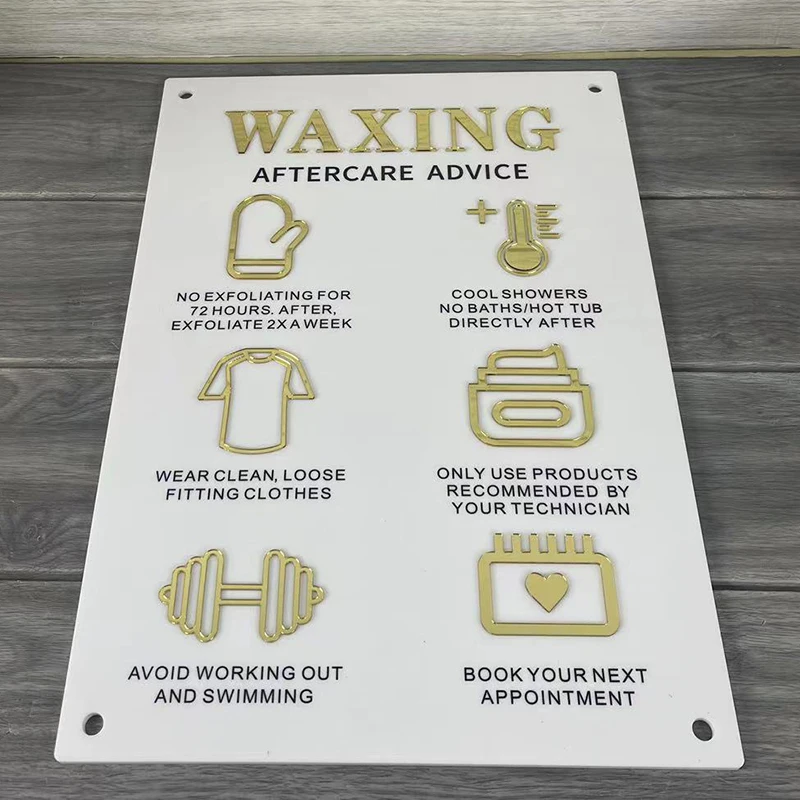 Custom Advice Acrylic Waxing Aftercare  Sign A3 Size SPA Beauty Salon sign Aesthetics Decor 3D Perspex Wall Sign