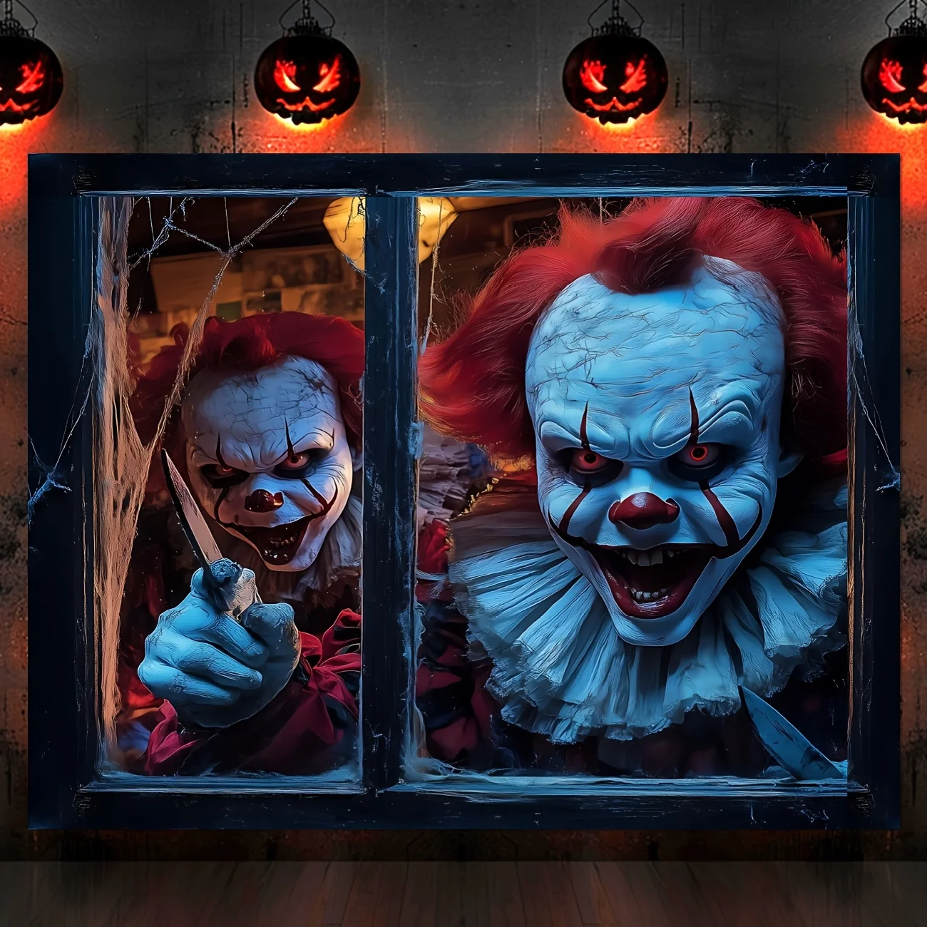 Halloween-Party-Banner, gruseliger Clown, Blutgeist, Totenkopf, Fensterabdeckung, Dekoration, Blut-Horror-Themen-Banner für Party im Innen- und Außenbereich