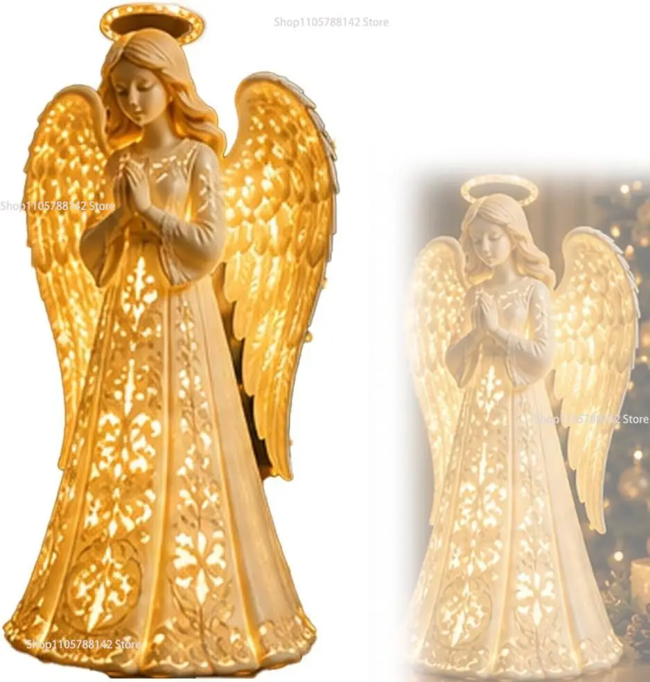 Christmas Angel Blessing Wall Light, Starglow Cascading Christmas Angel with Glowing Stars Holiday Decor for Bedroom Home
