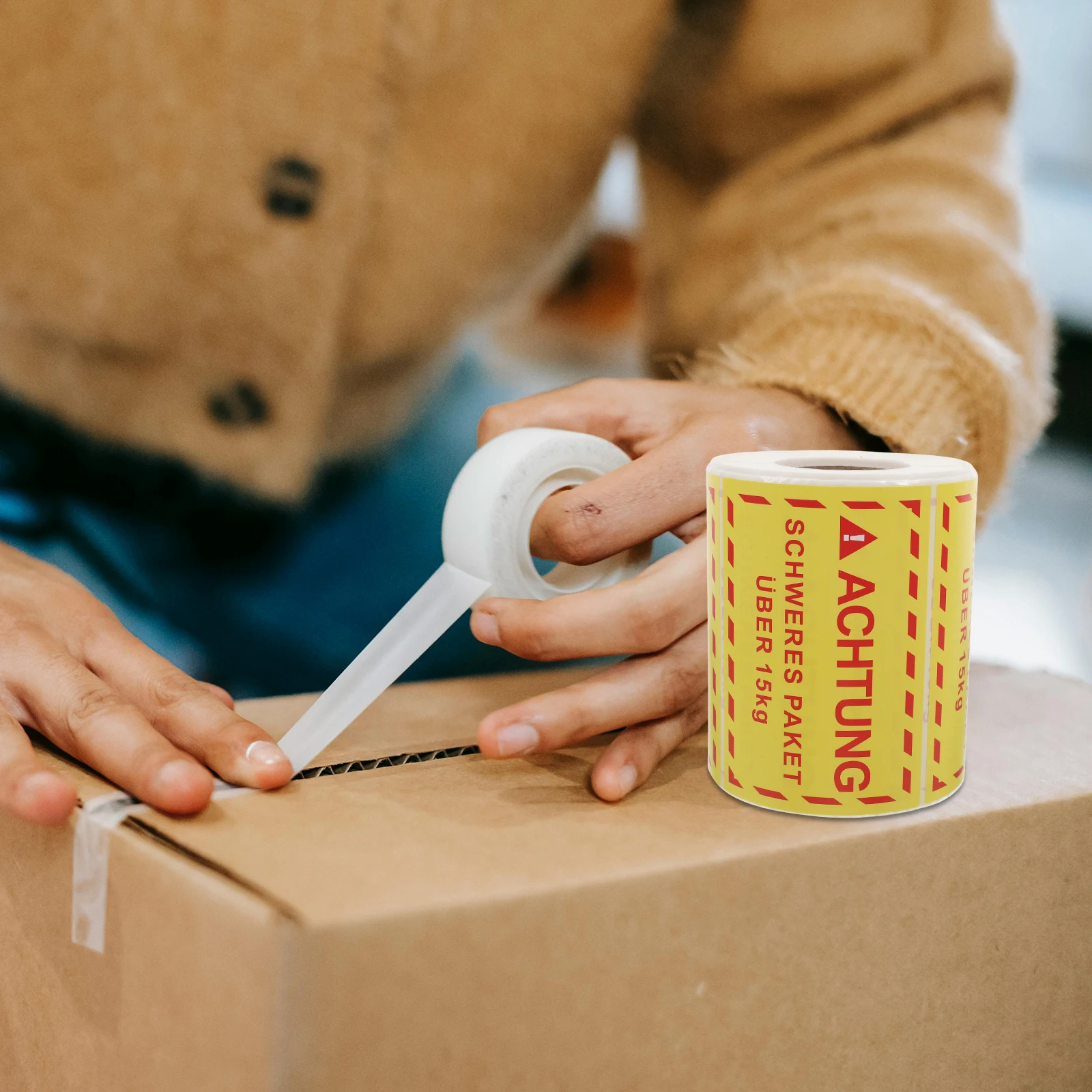 

500Pcs Yellow Overweight Warning Shipping Labels Heavy Package Handling Stickers Caution Care Transport Decals