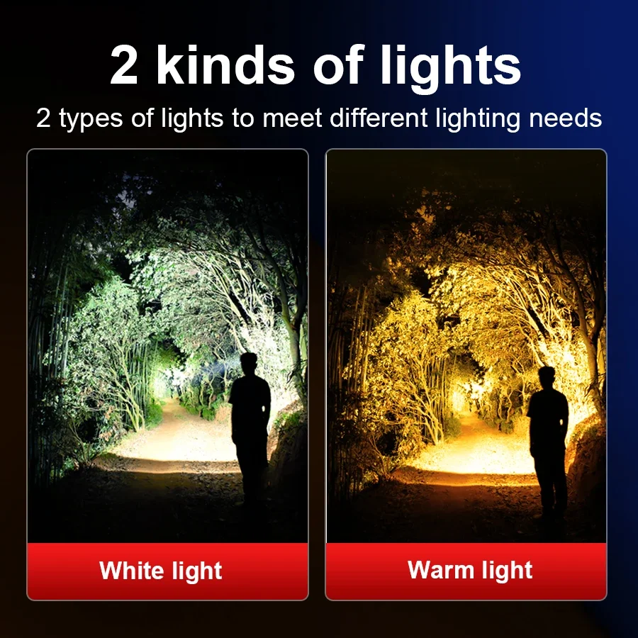 60000LM IR Sensor Powerful Headlamp Yellow Light Type-C Rechargeable Headlight 18650 Head Flashlight Fishing Lantern Head Lamp