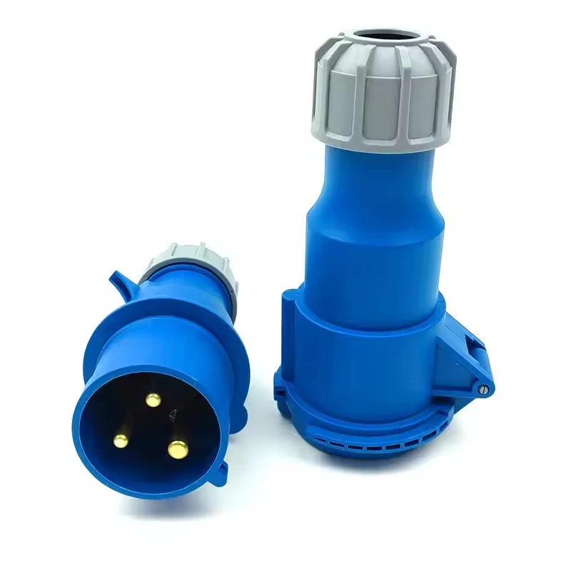 OEM ODM 1 Set 32A 3-Pin Blue Industrial Plug & Socket, 200-250V IP44 IEC 60309 Connector for Stage Power