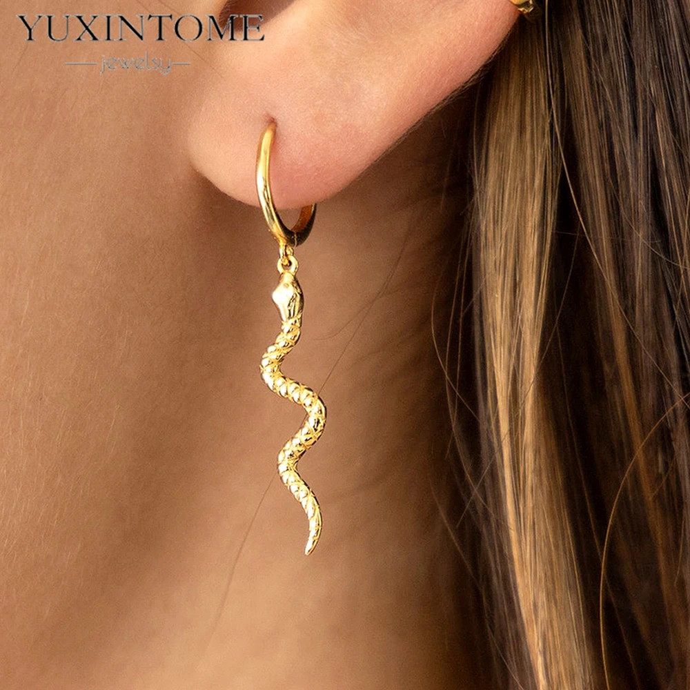 Snake Shaped 925 Sterling Silver Ear Needle Luxurious Gold Hoop Earrings Pendant Design Women's Earrings Jewelry Party Gifts