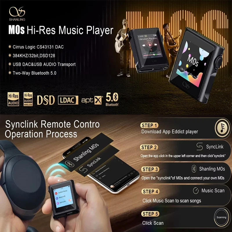 SHANLING M0S MP3 Player Hi-Res Audio Music Player MP3 CS43131 USB DAC AMP Two-Way Bluetooth 5.0 LDAC/aptX/AAC/SBC PCM384 DSD128