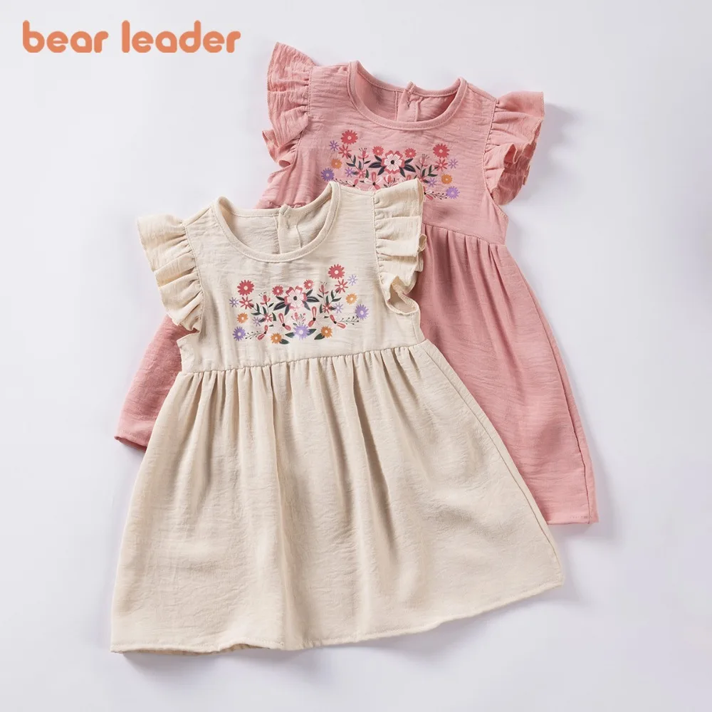 

Детское платье Bear Leader 2026: Новинка лета, с цветочным принтом, милые рукава-крылышки, повседневная одежда для девочек