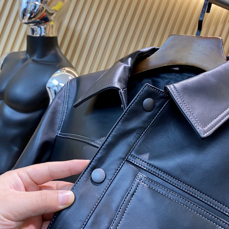 Italian Luxury Men's Slim Fit eep Leather Jaet Genuine Leather Spring New Arrival Faionable Casual Sle Pure Color