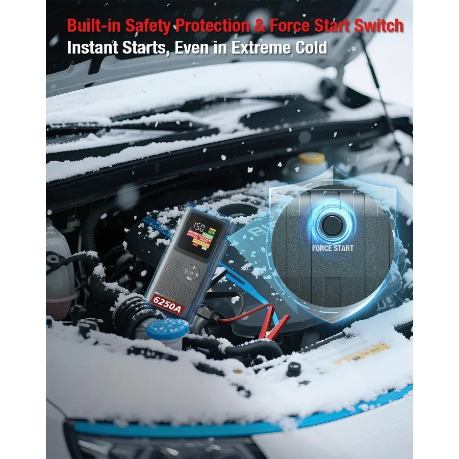 CS02 6250A Peak Jump Starter مع ضاغط هواء 20000 مللي أمبير في الساعة بطارية لمركبة الطوارئ تبدأ 8.5 لتر غاز و6.5 لتر ديزل Ti #6