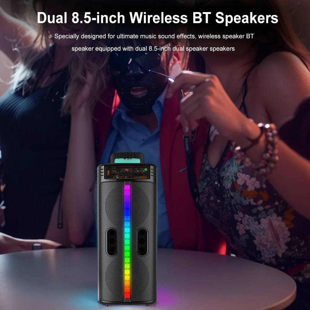 Speaker Bluetooth portabel, pengeras suara Bluetooth Stereo lampu warna-warni Subwoofer ganda kuat untuk luar ruangan rumah pesta perjalanan