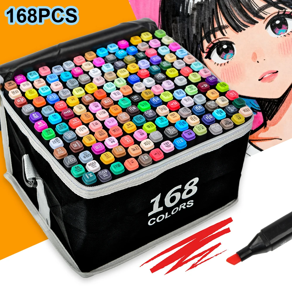 

24/36/60/80/120/168 Colors Double Headed Oily Art Marker Pen Set for Draw Sketching ,Manga Illustration And Artistic Drawing